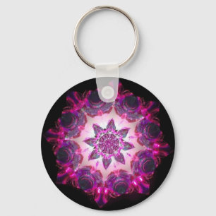 Bright Neon Starburst Kaleidoscope in Pink/Purple Keychain