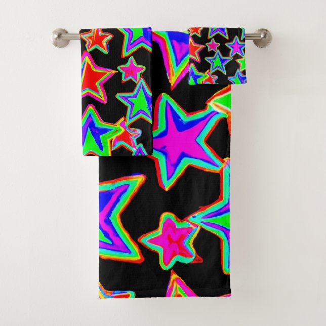 Bright Neon Starlight Pattern Bath Towel Set (Insitu)
