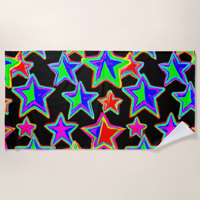 Bright Neon Starlight Pattern Beach Towel (Front)