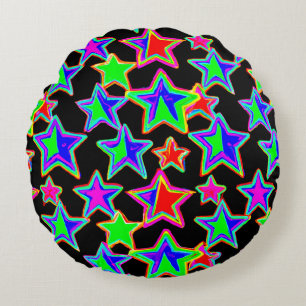 Bright Neon Starlight Pattern Round Pillow