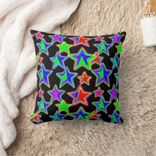 Bright Neon Starlight Pattern Throw Pillow