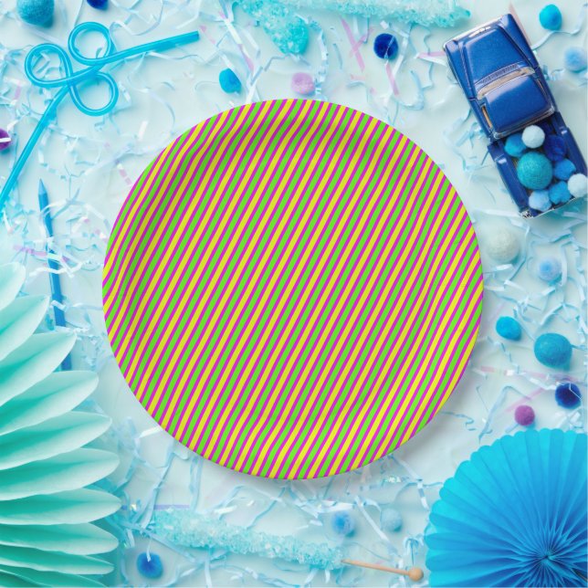 Bright Neon Stripes Paper Plate (Party)