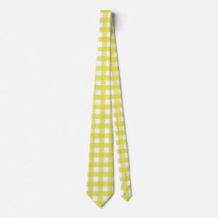 Bright Neon Yellow Gingham in Crisp White Tie