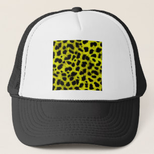 BRIGHT NEON YELLOW LEMON BLACK ANIMAL PRINT PATTER TRUCKER HAT