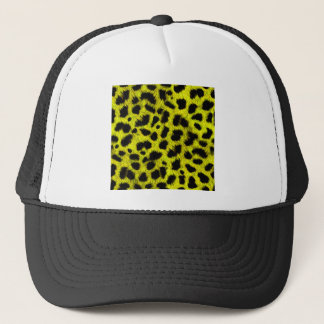 BRIGHT NEON YELLOW LEMON BLACK ANIMAL PRINT PATTER TRUCKER HAT