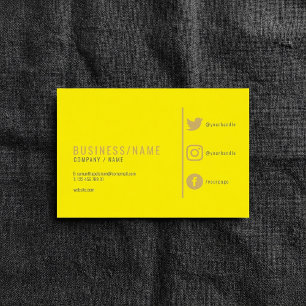 Bright neon yellow social media business card. card