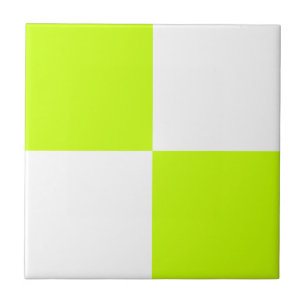 Bright Neon Yellow White Chequered Ceramic Tile