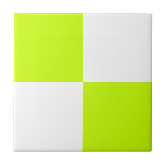 Bright Neon Yellow White Chequered Ceramic Tile (Front)