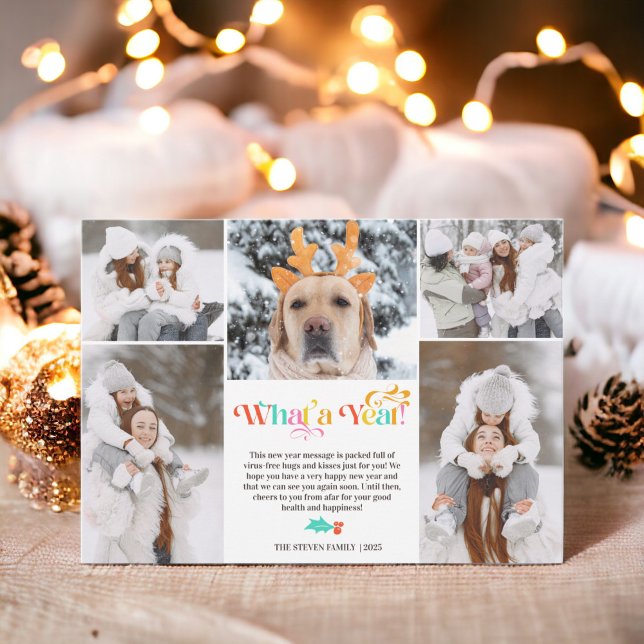 Bright New Year in review 5 photo collage grid Holiday Card (Bright New Year in review 5 photo collage grid Holiday Card)
