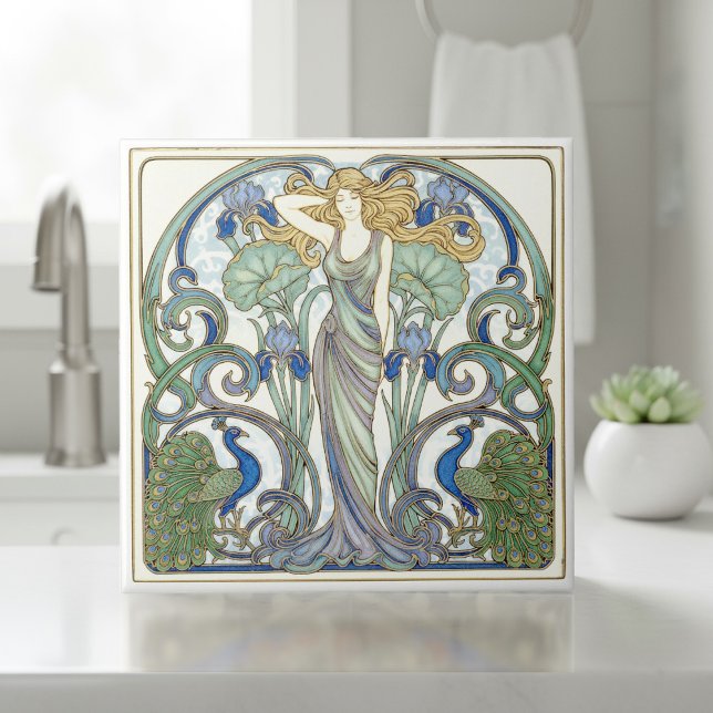 Bright Nouveau Muse & Peacocks Pat#2 ID1193 Tile (Creator Uploaded)
