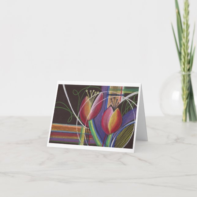 Bright on Black Pastel Tulips Carte pour notes (Devant)