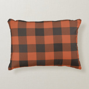 Bright Orange And Black Plaid Accent Pillow