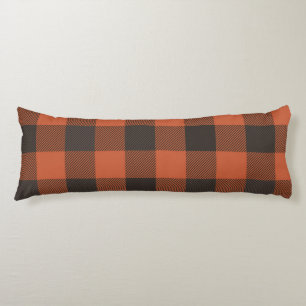 Bright Orange And Black Plaid Body Pillow