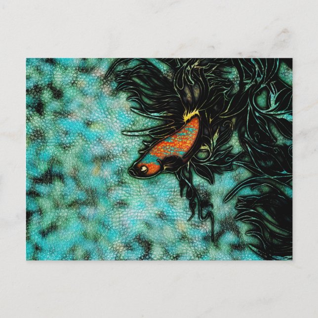 Bright Orange and Blue Beta Fish Postcard (Front)