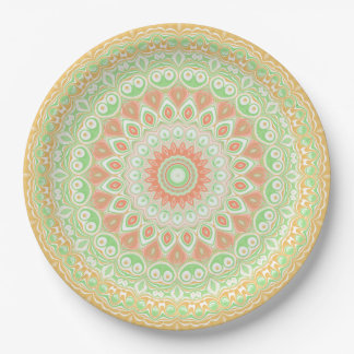 Bright Orange and Green Summer Kaleidoscope Paper Plate