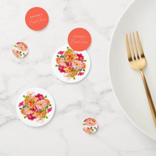 Bright Orange and Pink Floral Bridal Shower Confetti (Group)
