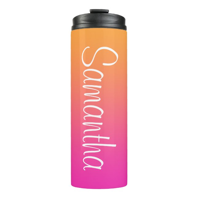 Bright Orange and Pink Ombre Personalized Thermal Tumbler (Front)