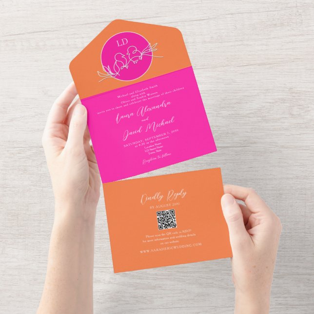 Bright Orange and Pink Wedding  All In One Invitation (Tearaway)