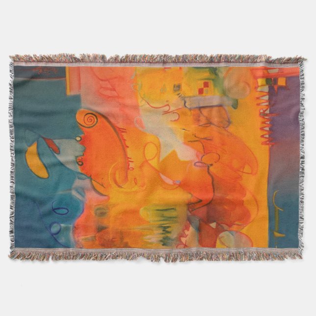 Bright Orange and Teal Blue Throw Blanket (Front)