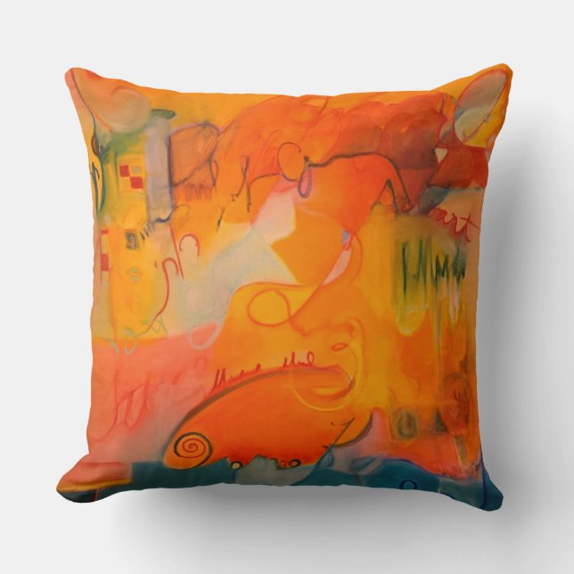 Bright Orange and Teal Blue Throw Pillow (Front)