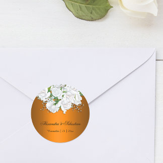 Bright Orange and White Bridal Bouquet Wedding Classic Round Sticker