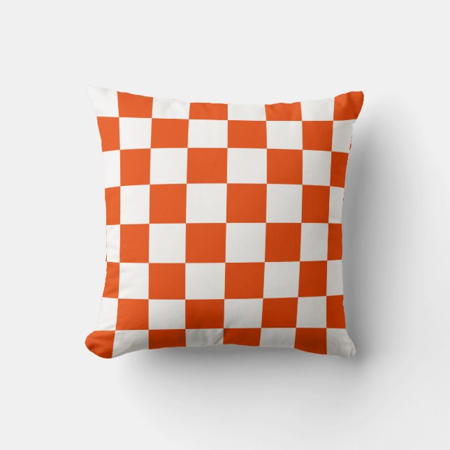 Bright Orange and White Checks Throw Pillow (Front)