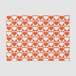 Bright Orange and White Chequered With Hearts Tissue Paper
