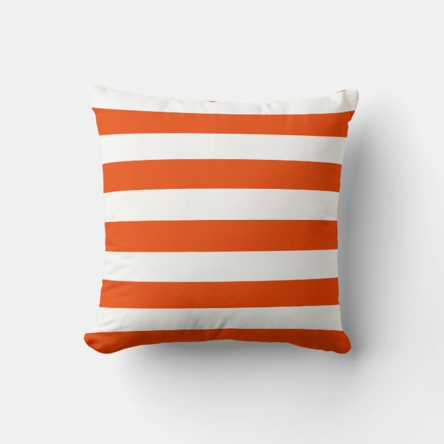 Bright Orange and White Stripes Throw Pillow (Front)