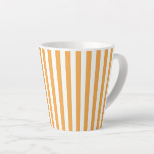 Bright Orange and White Vertical Stripes Aesthetic Latte Mug