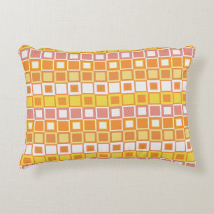 Bright Orange and Yellow Square Pattern Accent Pillow