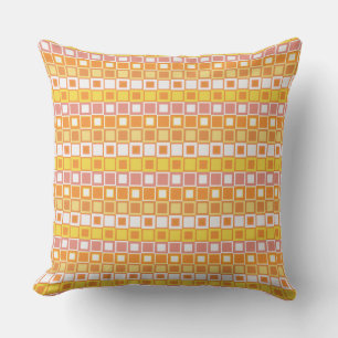 Bright Orange and Yellow Square Pattern Throw Pillow