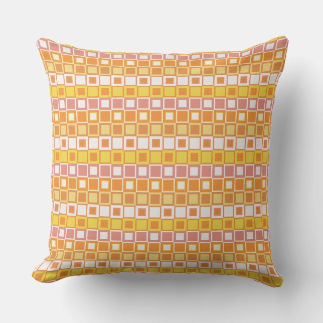 Bright Orange and Yellow Square Pattern Throw Pillow (Front)