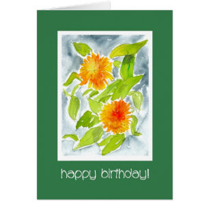 Bright Orange Aquarelle Pot Marigolds Anniversaire
