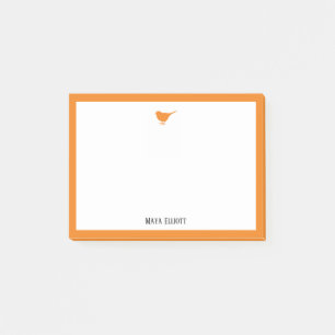 Bright Orange Bird and Border w/ White & Name Post-it Notes