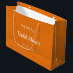 Bright Orange Bridal Shower Large Gift Bag<br><div class="desc">Easy to personalize with the name of the bride-to-be and the date of the bridal shower, the front and back of this bright orange gift bag feature stylish white lettering. (Text entered into the personalization template automatically copies across to the other side of the gift bag so that the front...</div>