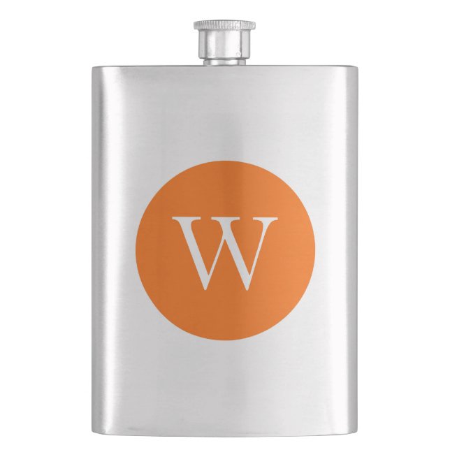 Bright Orange Circle Monogram Hip Flask (Front)