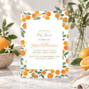 Bright Orange Citrus Modern Summer Baby Shower Invitation