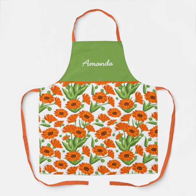 Bright Orange Daisy Personalized Apron (Front)