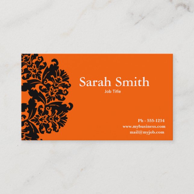 Bright orange damask business card (Front)