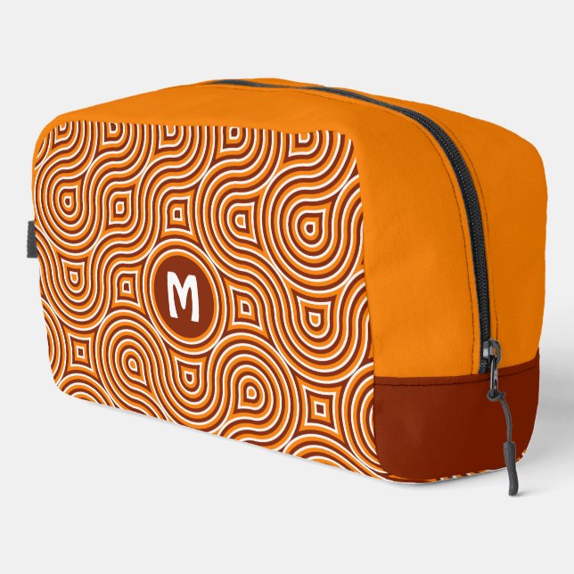 Bright Orange Dark Brown White Midcentury Pattern Dopp Kit (Right Corner)