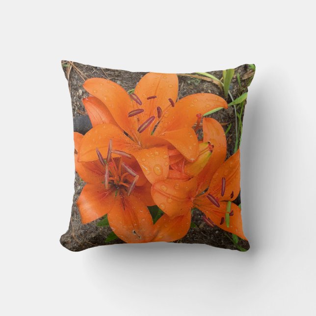 Bright Orange Day Lily Throw Pillo Pillow (Front)