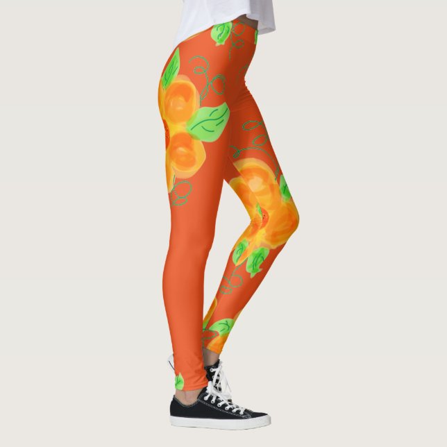 Bright Orange Floral Leggings (Right)