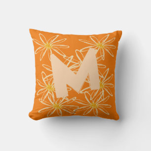 Bright  Orange Floral Pillow