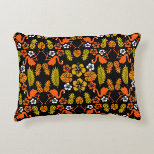 Bright Orange Floral Tropical Patterned Accent Pillow