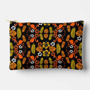 Bright Orange Floral Tropical Patterned Accessory Pouch