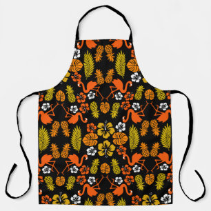 Bright Orange Floral Tropical Patterned Apron