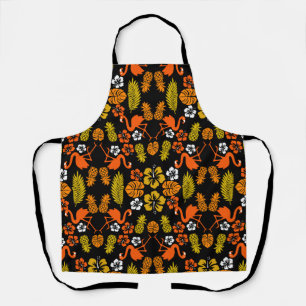 Bright Orange Floral Tropical Patterned Apron