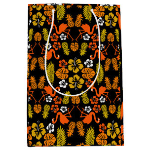 Bright Orange Floral Tropical Patterned Medium Gift Bag