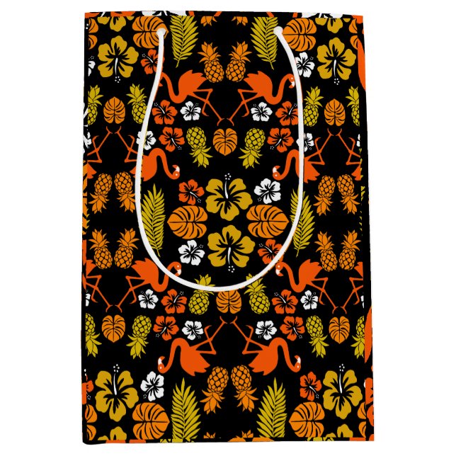 Bright Orange Floral Tropical Patterned Medium Gift Bag (Front)