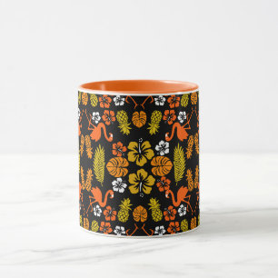Bright Orange Floral Tropical Patterned Mug